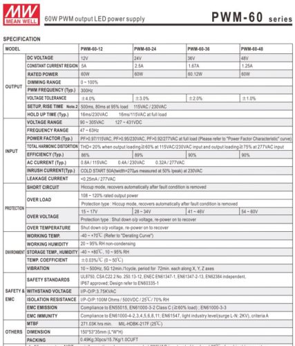 MEAN WELL PWM-60 LED Constant Voltage LED Driver - Image 2