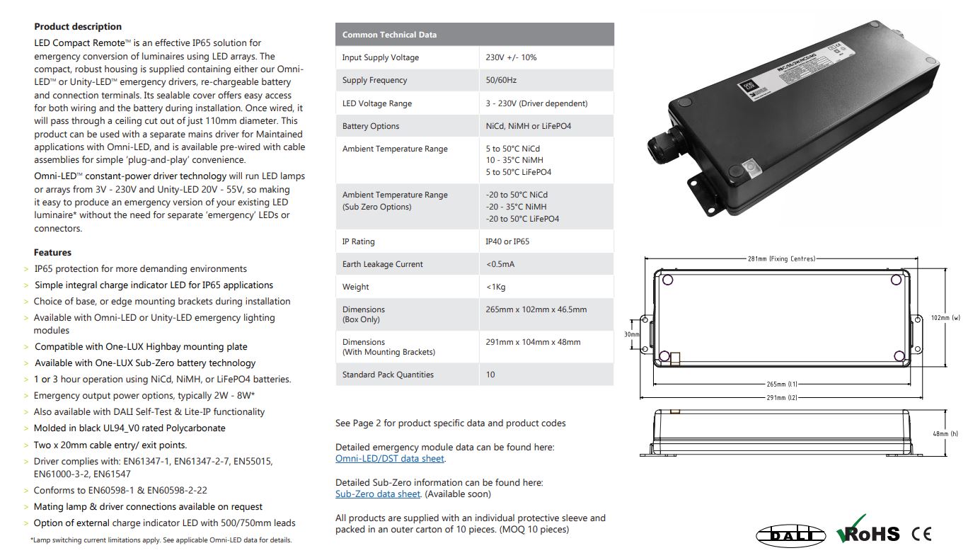 One-LUX LED-Compact Remote IP65 RBC - Image 3