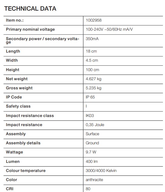 FLATT POLE 100 Outdoor LED floor stand 3000K IP65 Anthracite - Image 7