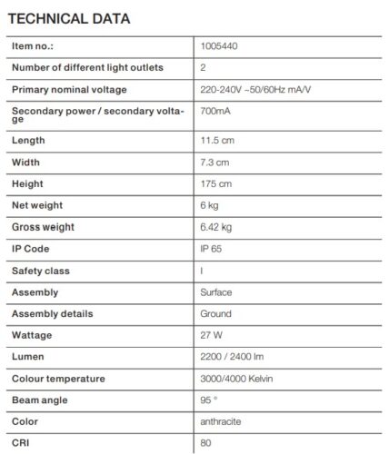 ESKINA FRAME 175 Pole Double Anthracite Free-Standing Lamp 27W 3000/4000K 95° - Image 7