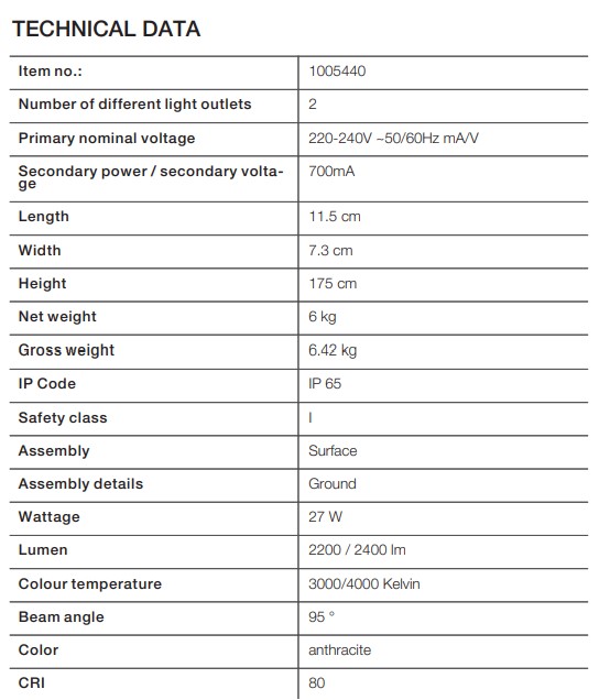 ESKINA FRAME 175 Pole double anthracite free-standing lamp 27W 3000/4000K 95° - Image 7