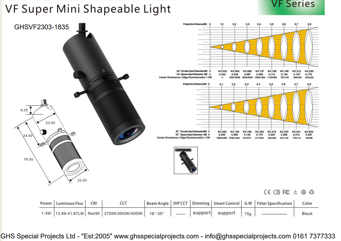 Framing Projector Spotlight MINI Zoom & Focus 3Watt - Image 2