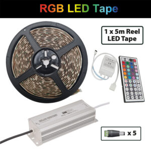 40Watt 12V 5M RGB LED Ribbon Tape Kit IP65