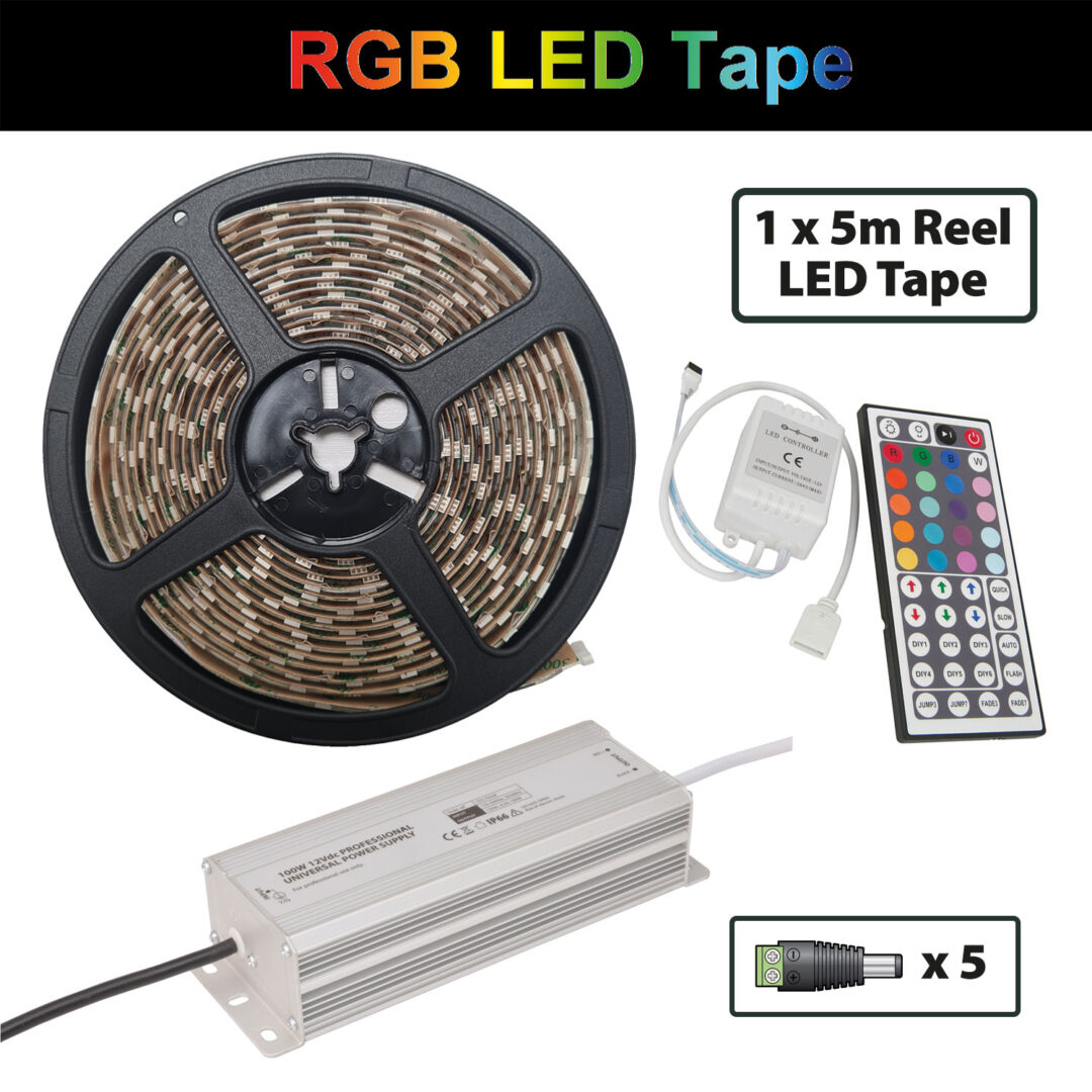 LED TAPE RIBBON KIT GHS SPECIAL PROJECTS 40Watt 12V 5M RGB LED Ribbon Tape Kit IP65 - Image 1