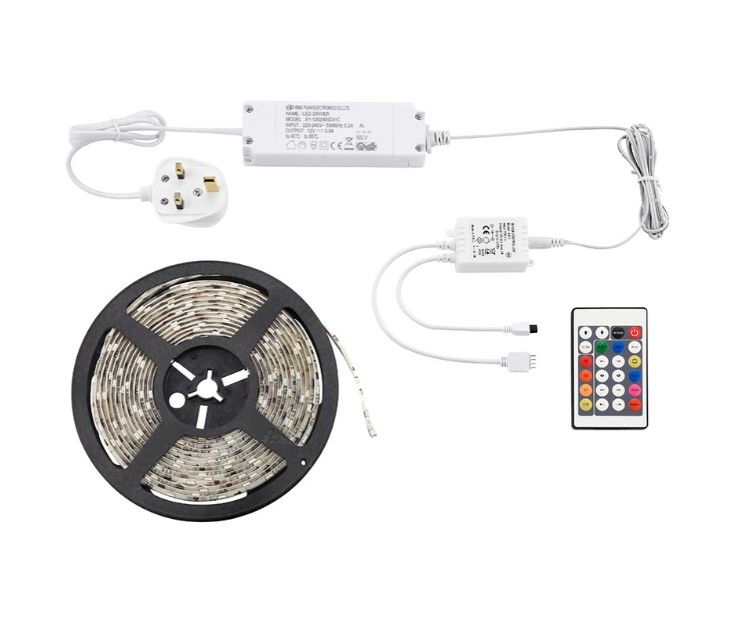 LED TAPE RIBBON KIT RGB GHS SPECIAL PROJECTS 24W Aqualine LED 12V premium 5m RGB Ribbon Tape Kit IP44 - Image 1
