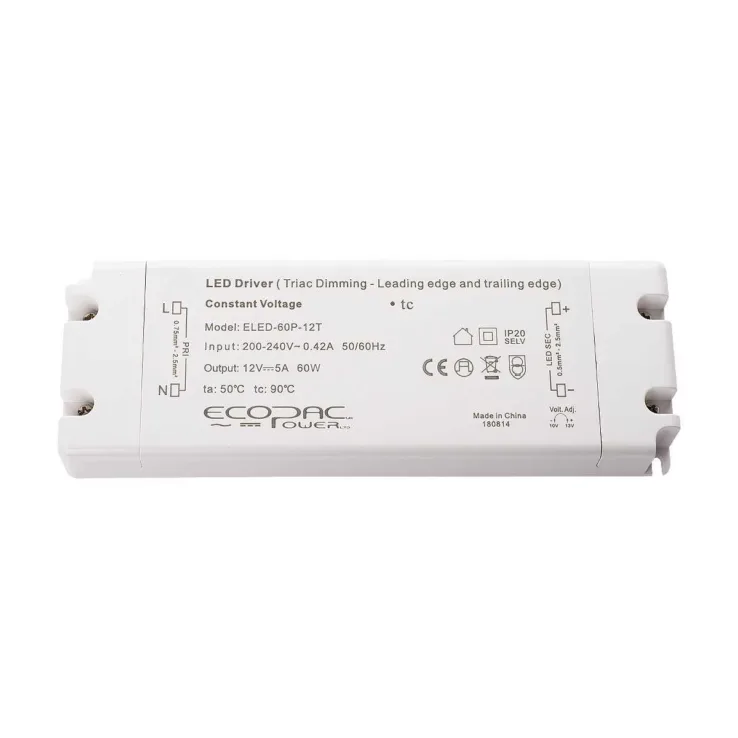 Ecopac ELED-60P-T 60W Mains Trailing Edge Triac-Dimmable CV LED Drivers