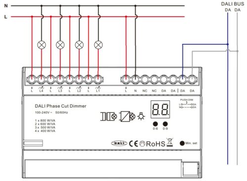 DALI DIN Rail SR-2303AC-4CH-DIN 4x400Watt Triac Phase Dimmer - Image 3